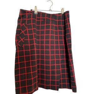 J.Jill NWT Small Women's Plaid Black/Rd Faux Wrap Soft Knee Length Skirt